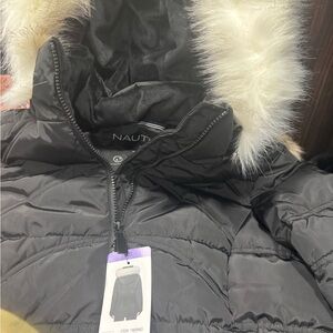 Nautica Charcoal Puffer Jacket with Plush Hood